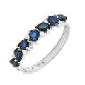 Anillo Banda Zafiros Naturales y Diamantes Corte Pera en Oro Blanco 14k