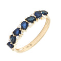 Anillo Banda Zafiros Naturales y Diamantes Corte Pera en Oro Amarillo 14k