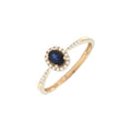 Anillo Clásico Ovalado con Zafiro y Diamantes en Oro Amarillo 14k
