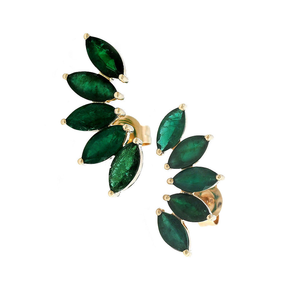 Aretes Cascada de Esmeraldas Corte Marquesa en Oro Amarillo 14k