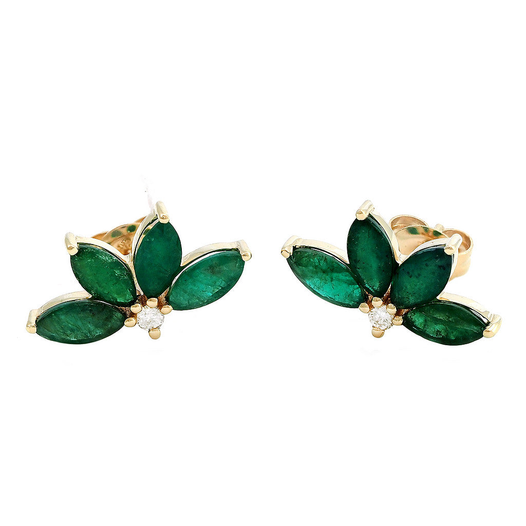 Aretes con Esmeralda Corte Marquesa y Diamantes en Oro Amarillo 14k