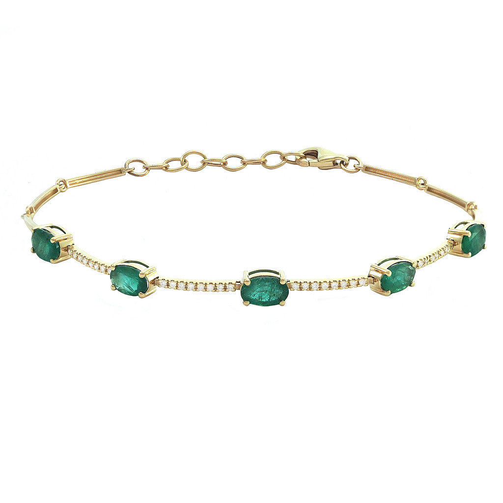 Pulsera con Esmeraldas Ovaladas y Diamantes