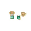 Aretes Mini Esmeralda Corte Cuadrado con Diamantes en Oro Amarillo 14k