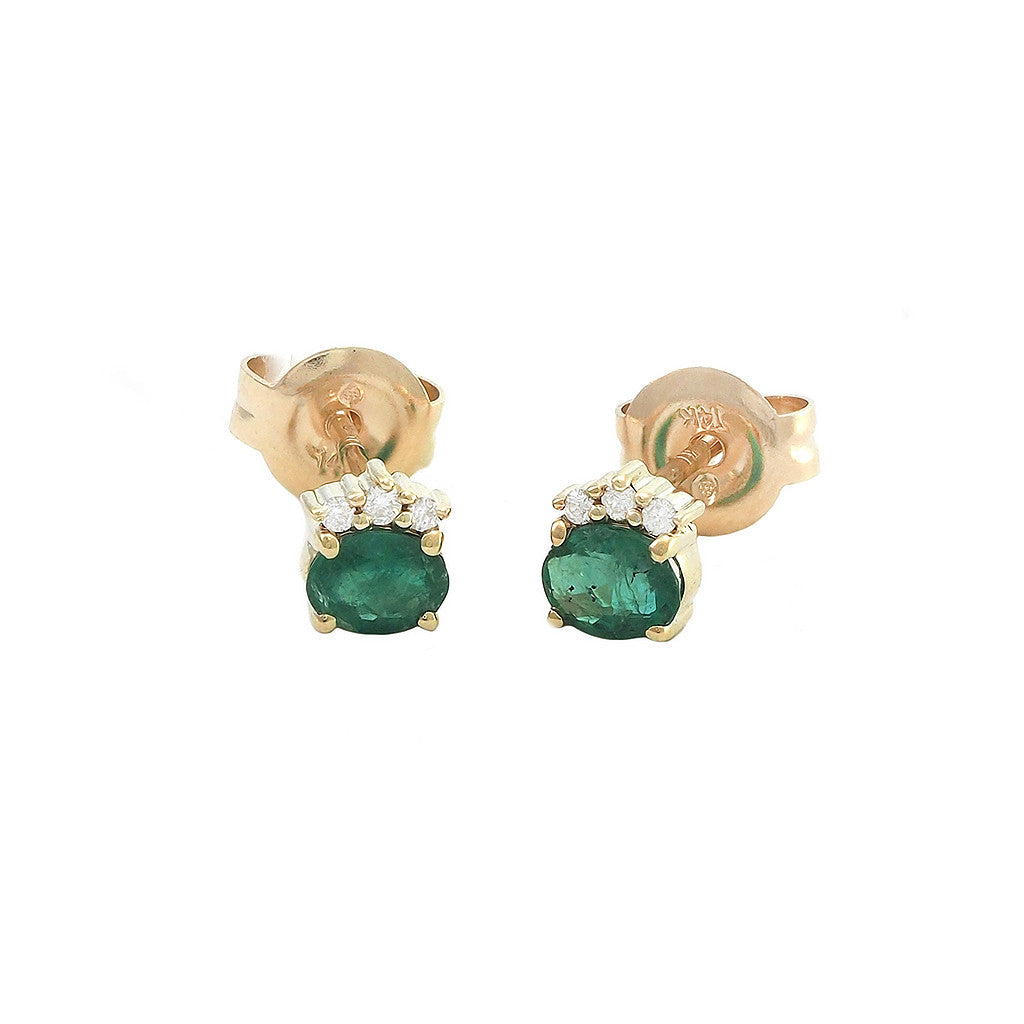 Aretes Esmeralda Corte Ovalado con Diamantes en Oro Amarillo 14k