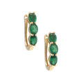 Aretes Argolla con Tres Esmeraldas en Oro Amarillo 14k