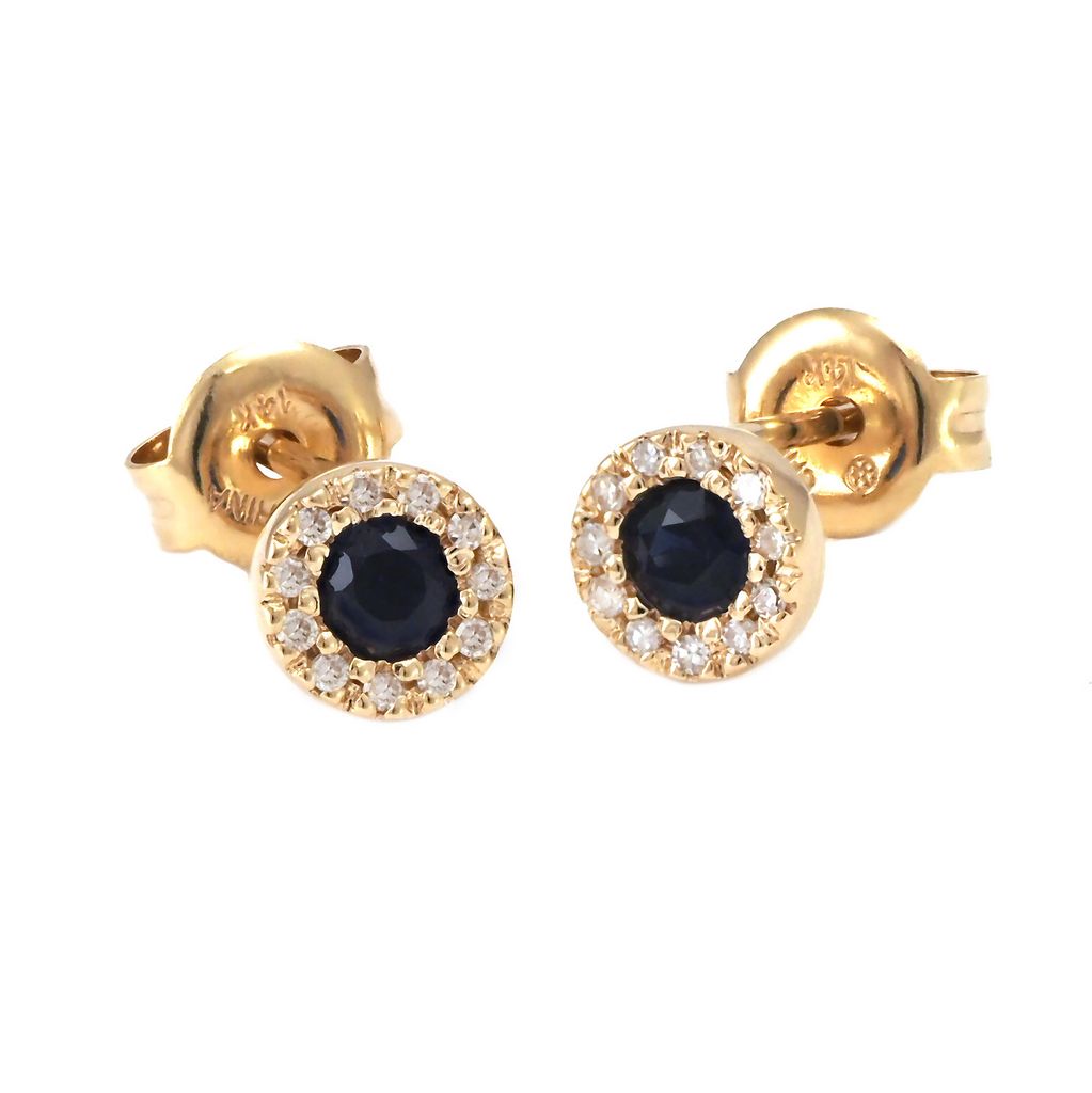 Aretes Halo con Piedra Central y Diamantes en Oro 14k — Zafiro Oro Amarillo