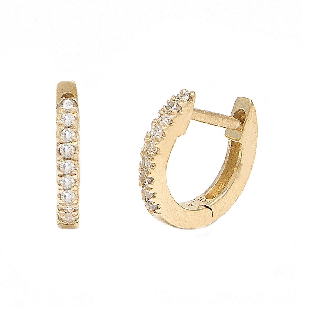 Aretes Mini Argolla con Diamantes en Oro Amarillo 14k