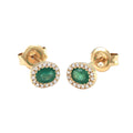 Aretes Halo Oval con Esmeralda Natural y Diamantes en Oro Amarillo