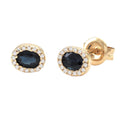 Aretes Halo Oval con Zafiro Natural y Diamantes en Oro Amarillo 14k