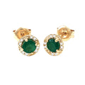 Aretes Redondos con Halo de Diamantes en Oro Amarillo 14k — Esmeralda Oro Amarillo