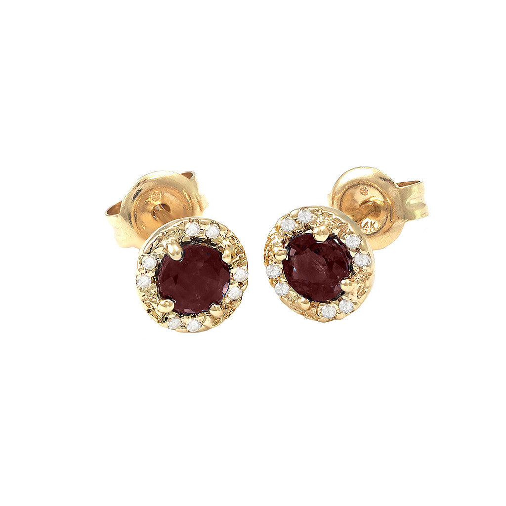 Aretes Redondos con Halo de Diamantes en Oro Amarillo 14k — Rubí Oro Amarillo