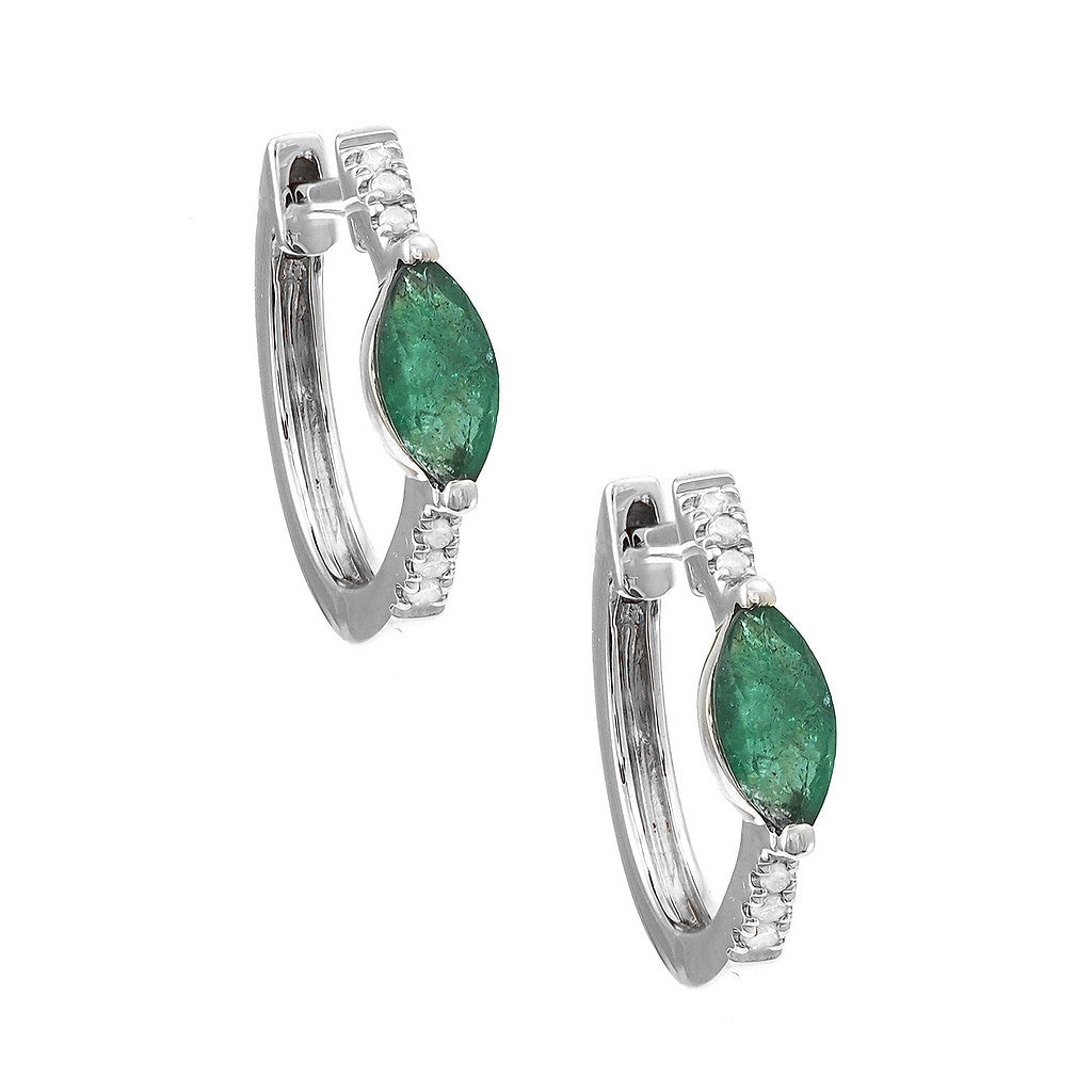 Aretes Argolla Marquesa y Diamantes en Oro 14k — Esmeralda Oro Blanco