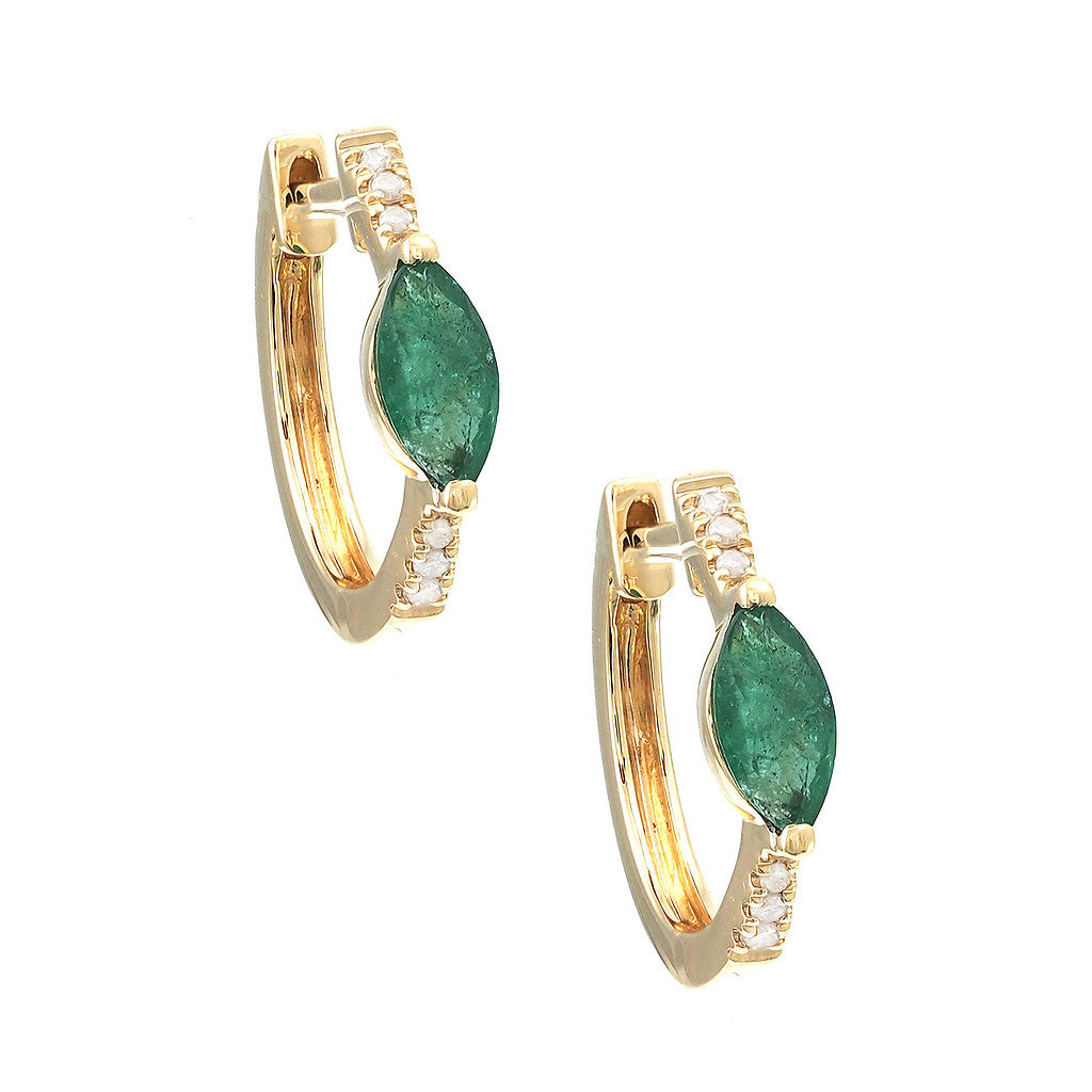 Aretes Argolla Marquesa y Diamantes en Oro 14k — Esmeralda Oro Amarillo