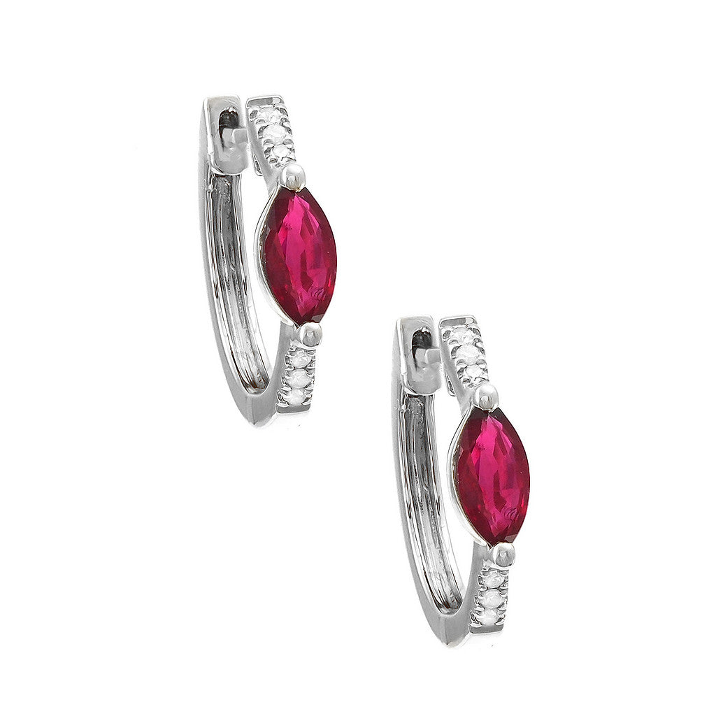 Aretes Argolla Marquesa y Diamantes en Oro 14k — Rubí Oro Blanco