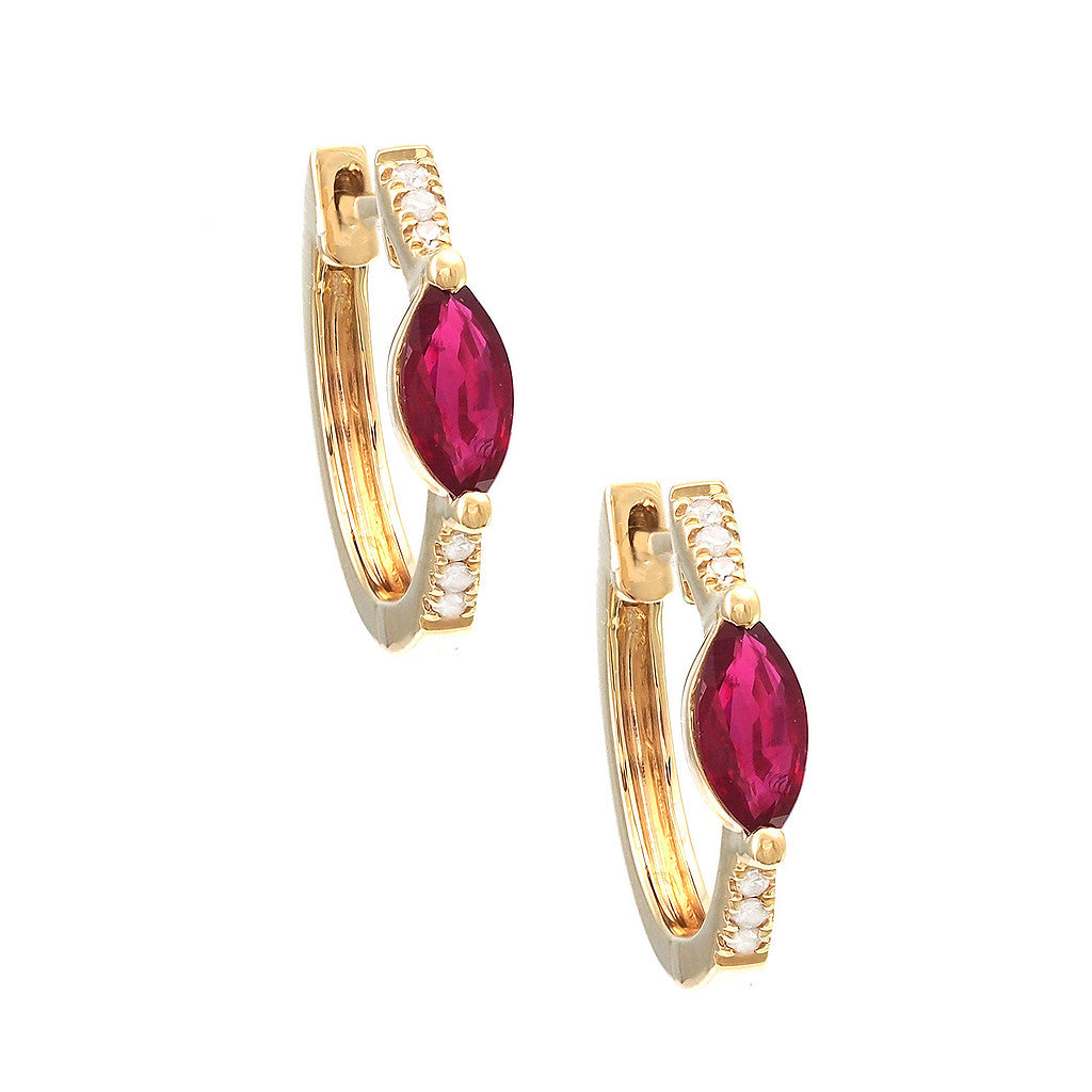 Aretes Argolla Marquesa y Diamantes en Oro 14k — Rubí Oro Amarillo