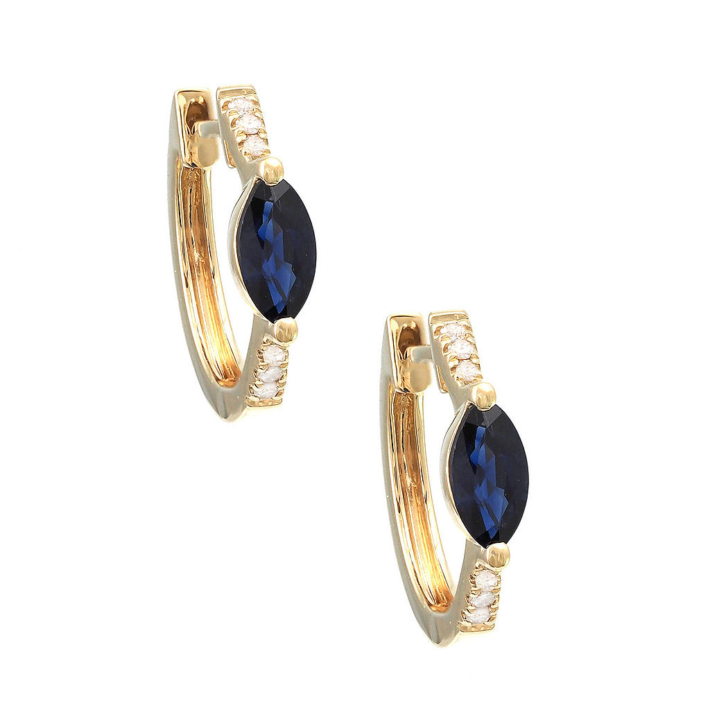 Aretes Argolla Marquesa y Diamantes en Oro 14k — Zafiro Oro Amarillo