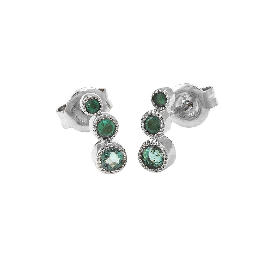 Aretes Redondos con Bisel Sencillo en Oro 14k — Esmeralda Oro Blanco