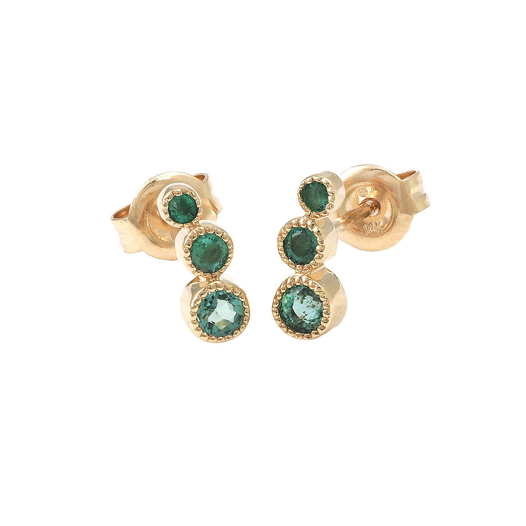 Aretes Redondos con Bisel Sencillo en Oro 14k — Esmeralda Oro Amarillo