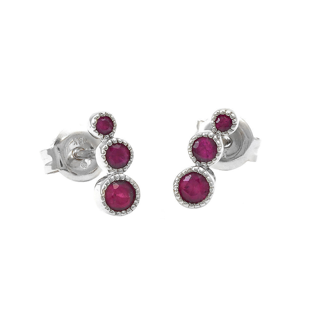 Aretes Redondos con Bisel Sencillo en Oro 14k — Rubí Oro Blanco