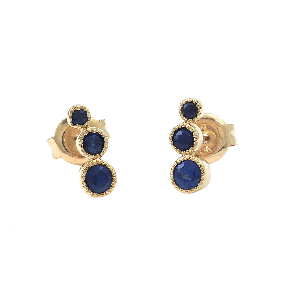 Aretes Redondos con Bisel Sencillo en Oro 14k — Zafiro Oro Amarillo