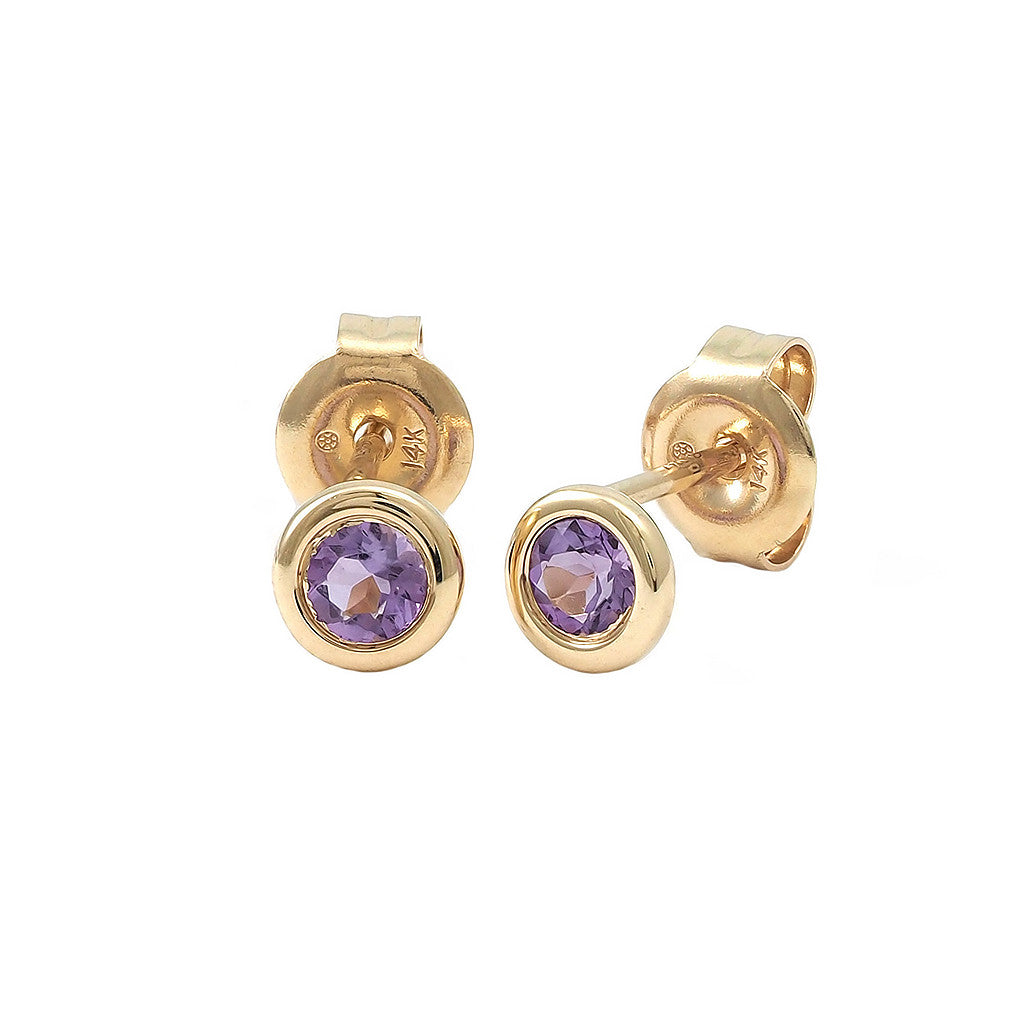 Aretes Clásicos Redondos en Oro 14k — Amatista Oro Amarillo