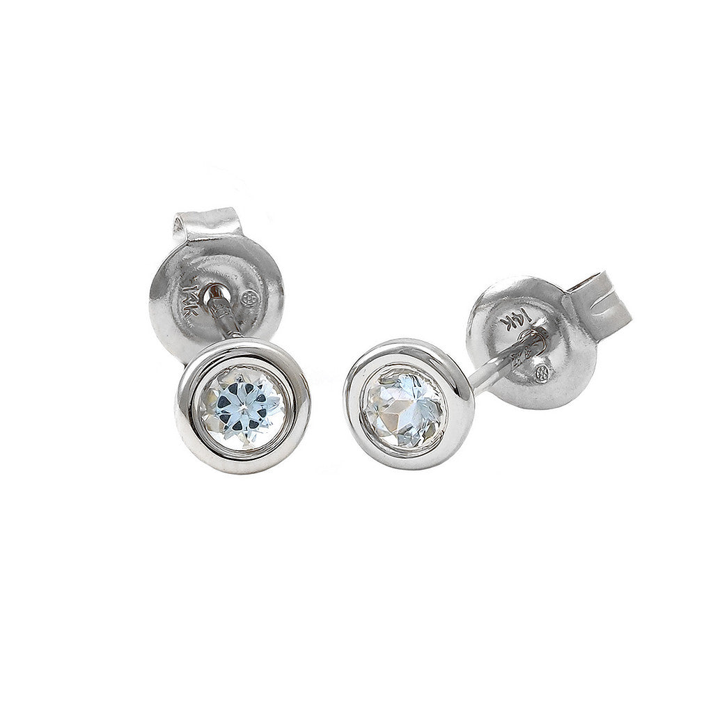 Aretes Clásicos Redondos en Oro 14k — Aguamarina Oro Blanco