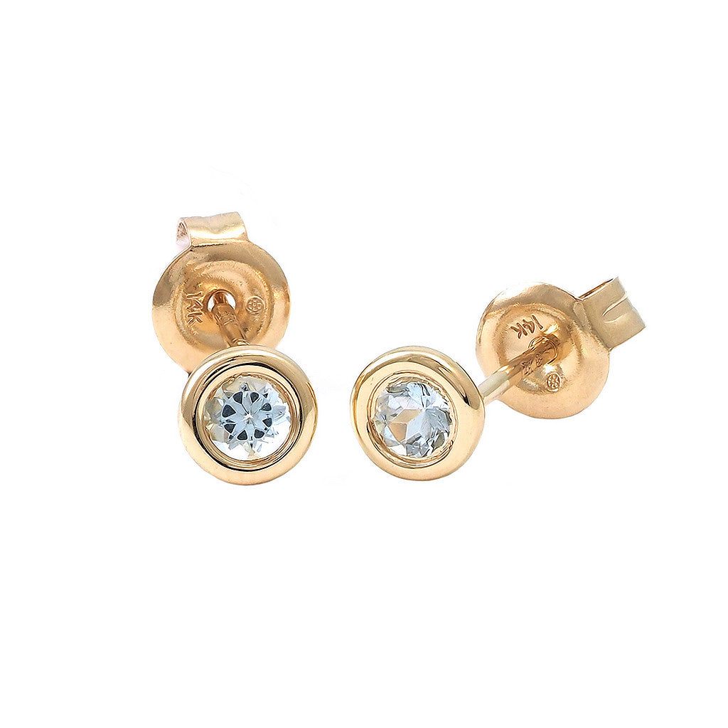 Aretes Clásicos Redondos en Oro 14k — Aguamarina Oro Amarillo