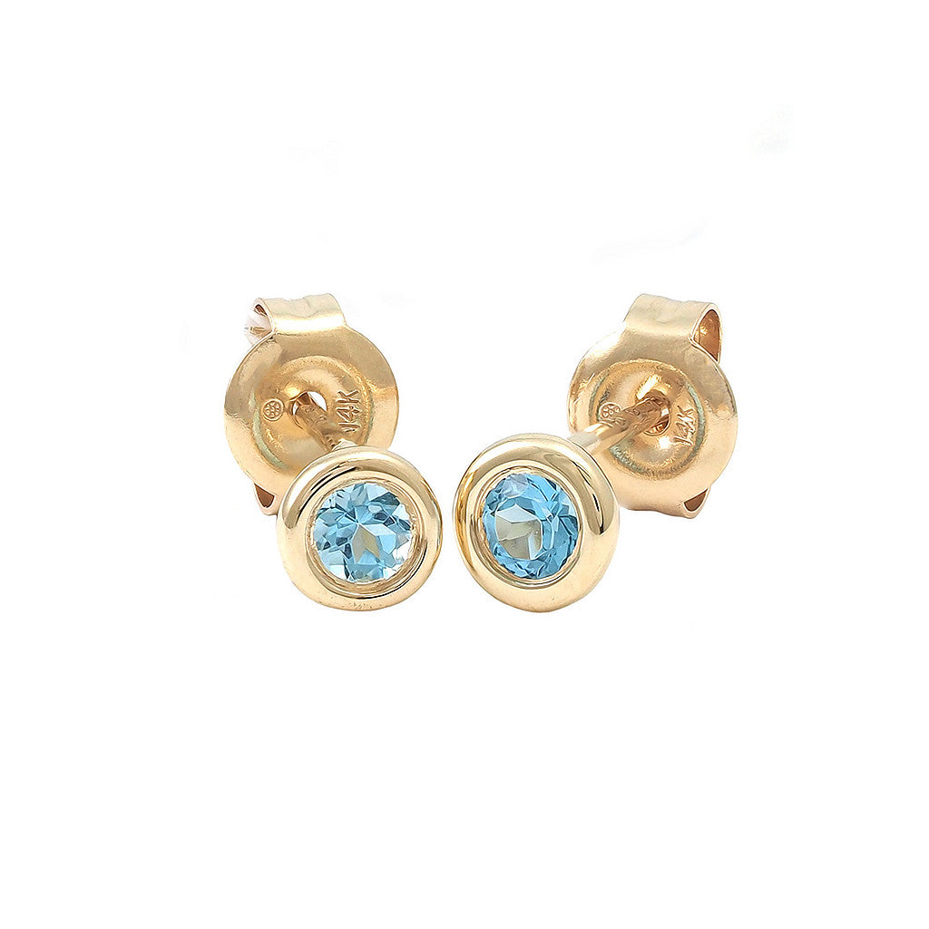 Aretes Clásicos Redondos en Oro 14k — Topacio Azul Oro Amarillo