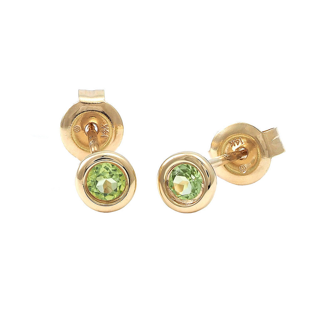 Aretes Clásicos Redondos en Oro 14k — Peridoto Oro Amarillo