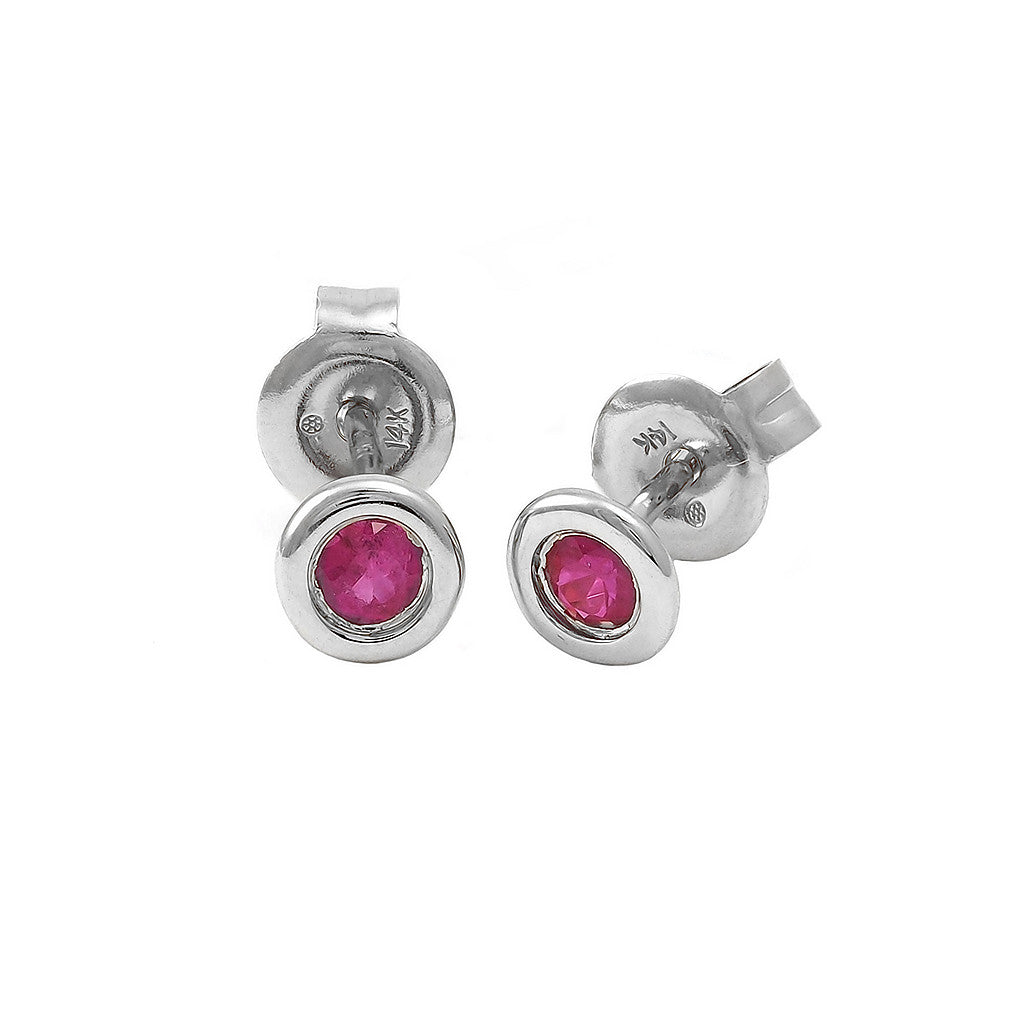 Aretes Clásicos Redondos en Oro 14k — Rubí Oro Blanco