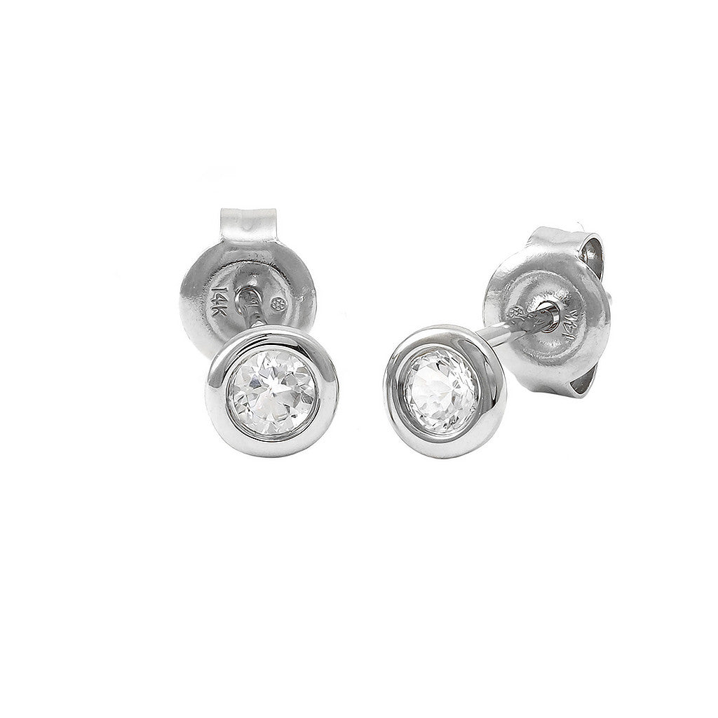 Aretes Clásicos Redondos en Oro 14k — Topacio Blanco Oro Blanco