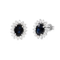 Aretes Zafiro Corte Ovalado con Halo de Diamantes en Oro Blanco 14k