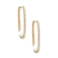 Aretes Argolla Alargada con Diamantes y Perla en Oro Amarillo 14k