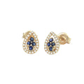 Aretes Gota con Halo de Diamantes en Oro Amarillo 14k — Zafiro Oro Amarillo