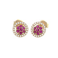Aretes Roseta con Halo de Diamantes en Oro Amarillo 14k — Rubí Oro Amarillo