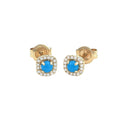 Aretes Turquesa con Halo de Diamantes en Oro Amarillo 14k