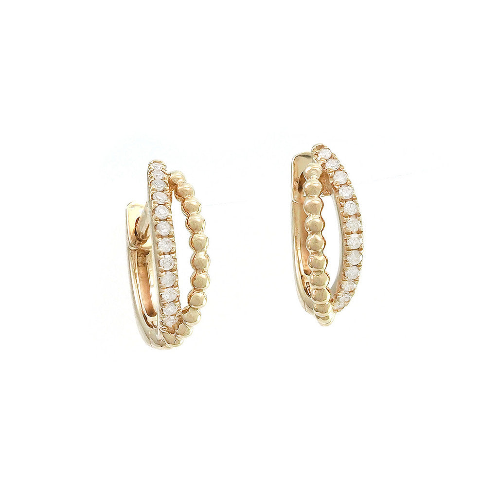 Aretes Argolla Doble con Diamantes en Oro Amarillo 14k