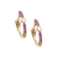 Aretes Argolla con Zafiros Rosa y Diamante en Oro Amarillo 14k