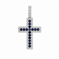Cruz con Zafiros Naturales y Diamantes en Oro Sólido 14k
