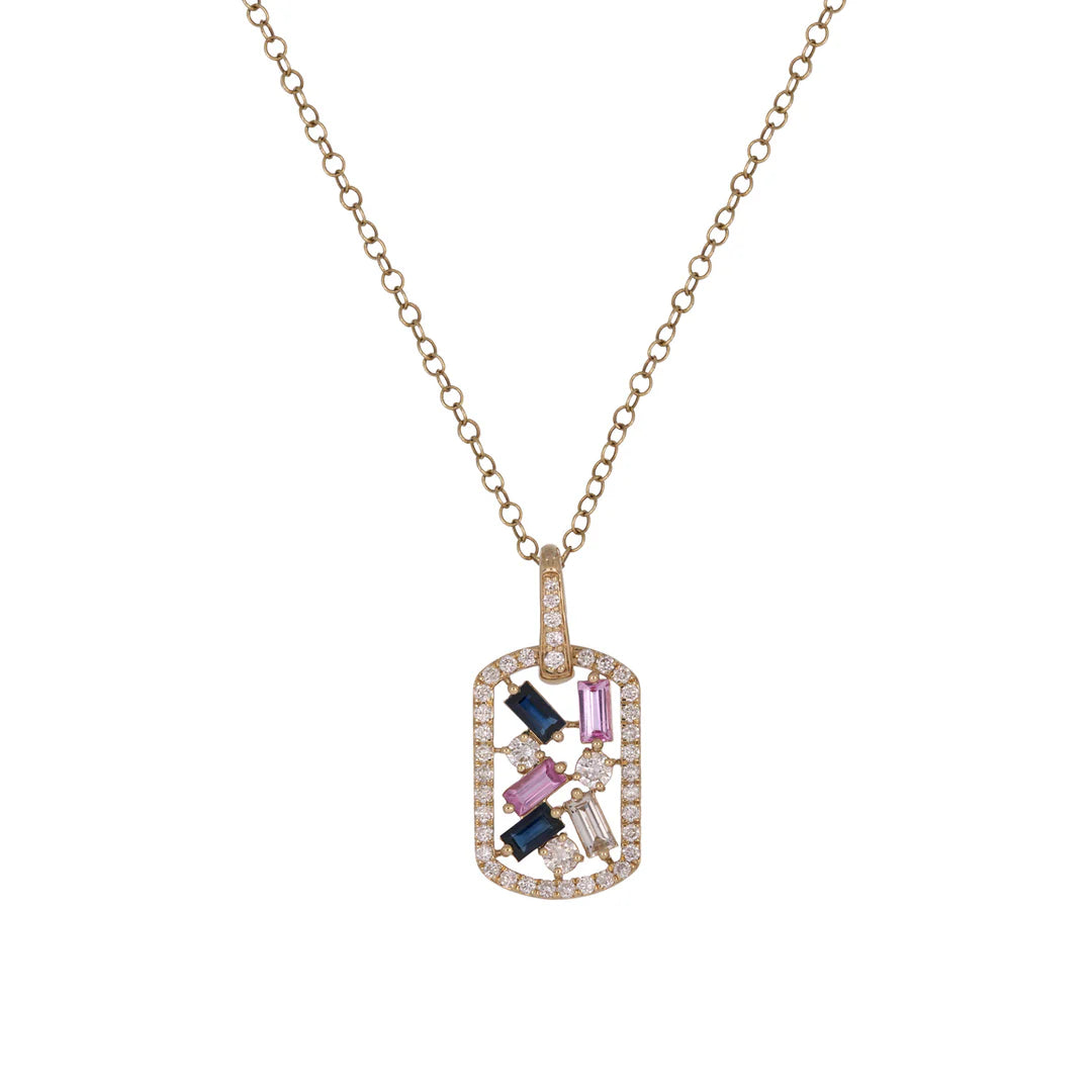 Charm Tag con Diamantes y Gemas Naturales en Oro Sólido 14k