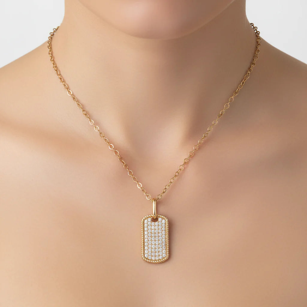 Charm de Tag con Diamantes Naturales en Oro Sólido 14k