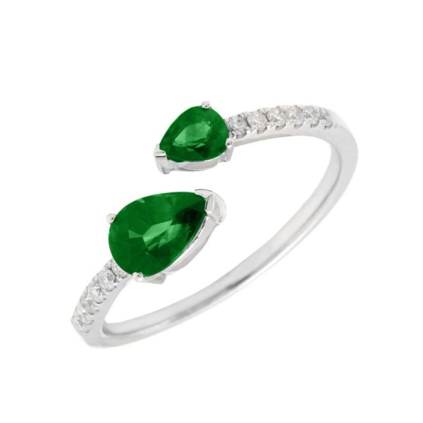 Anillo Cruzado con Piedra de Color y Diamantes en Oro 14k