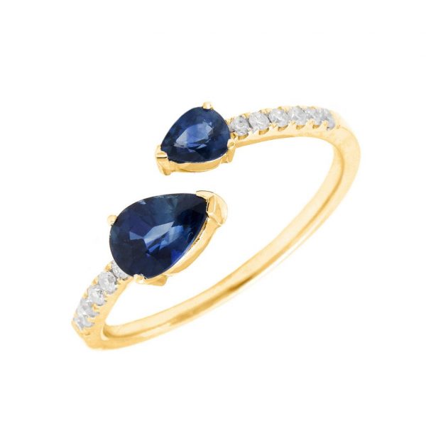Anillo Cruzado con Piedra de Color y Diamantes en Oro 14k