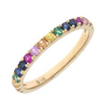 Anillo Media Banda Arcoíris con Piedras de Color en Garras en Oro Amarillo 14k