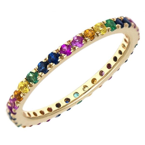 Anillo Eternity Arcoíris con Piedras de Color en Oro Amarillo 14k