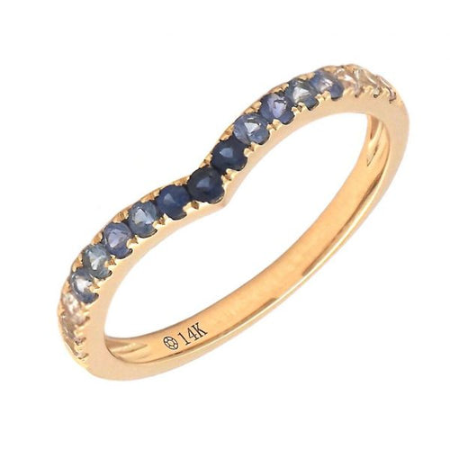 Anillo Banda en V con Piedra de Color en Oro Amarillo 14k