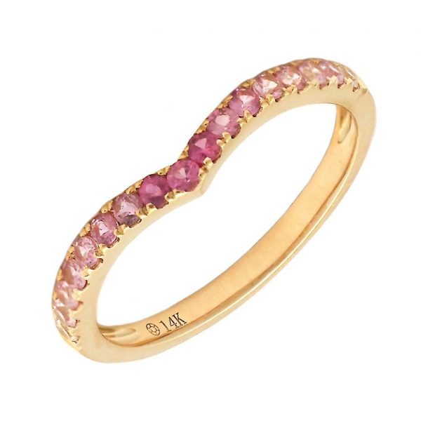 Anillo Banda en V con Piedra de Color en Oro Amarillo 14k