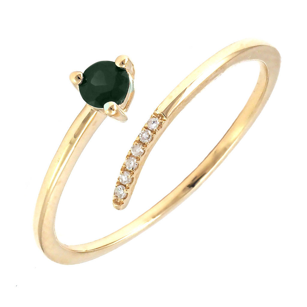 Anillo Cruzado Redondo con Piedra de Color en Oro Amarillo 14k