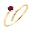 Anillo Cruzado Redondo con Piedra de Color en Oro Amarillo 14k