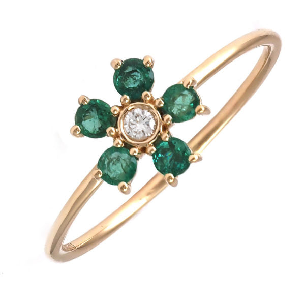 Anillo Flor con Piedra de Color en Oro Amarillo 14k